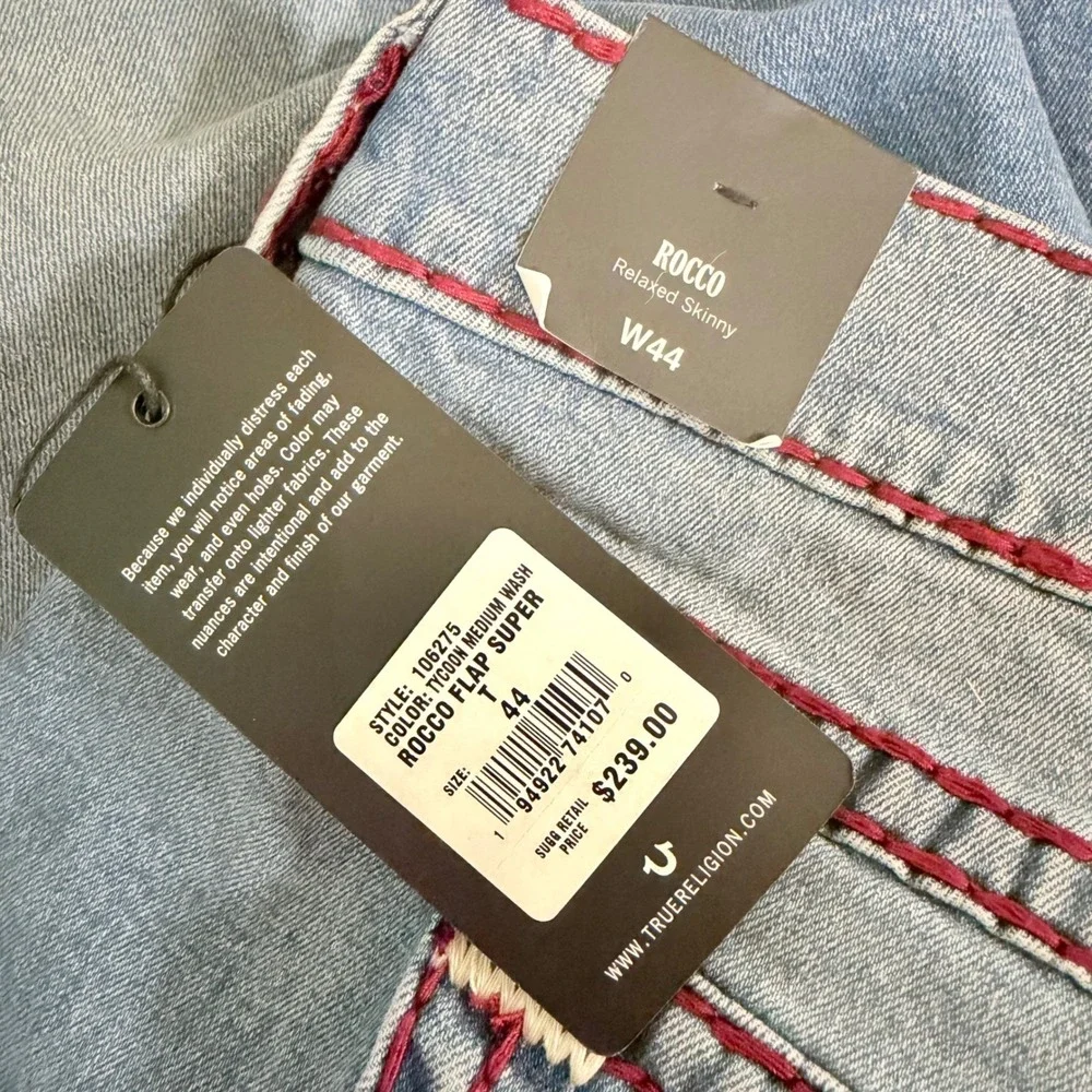 True Religion Rocco Jeans Mens 44 Blue Tycoon Medium‎ Wash Flap Super T 106275
